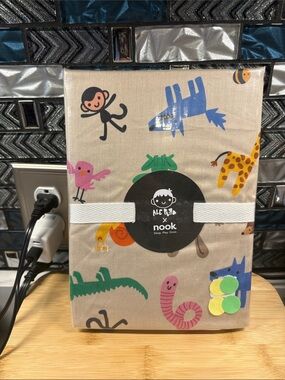 Nook Kids Animal Print Sheet - Beige with Blue, Green, Pink, Yellow Accents